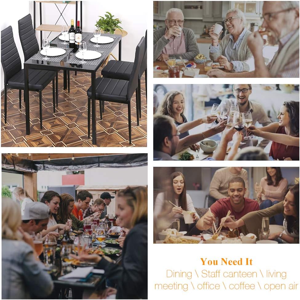 5-Piece Glass Dining Table Set with Metal Frame Chairs