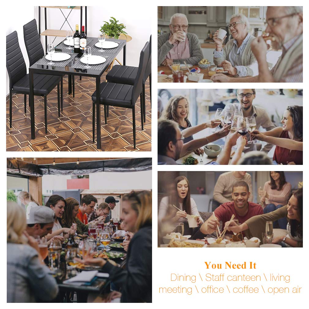 5-Piece Glass Dining Table Set with Metal Frame Chairs