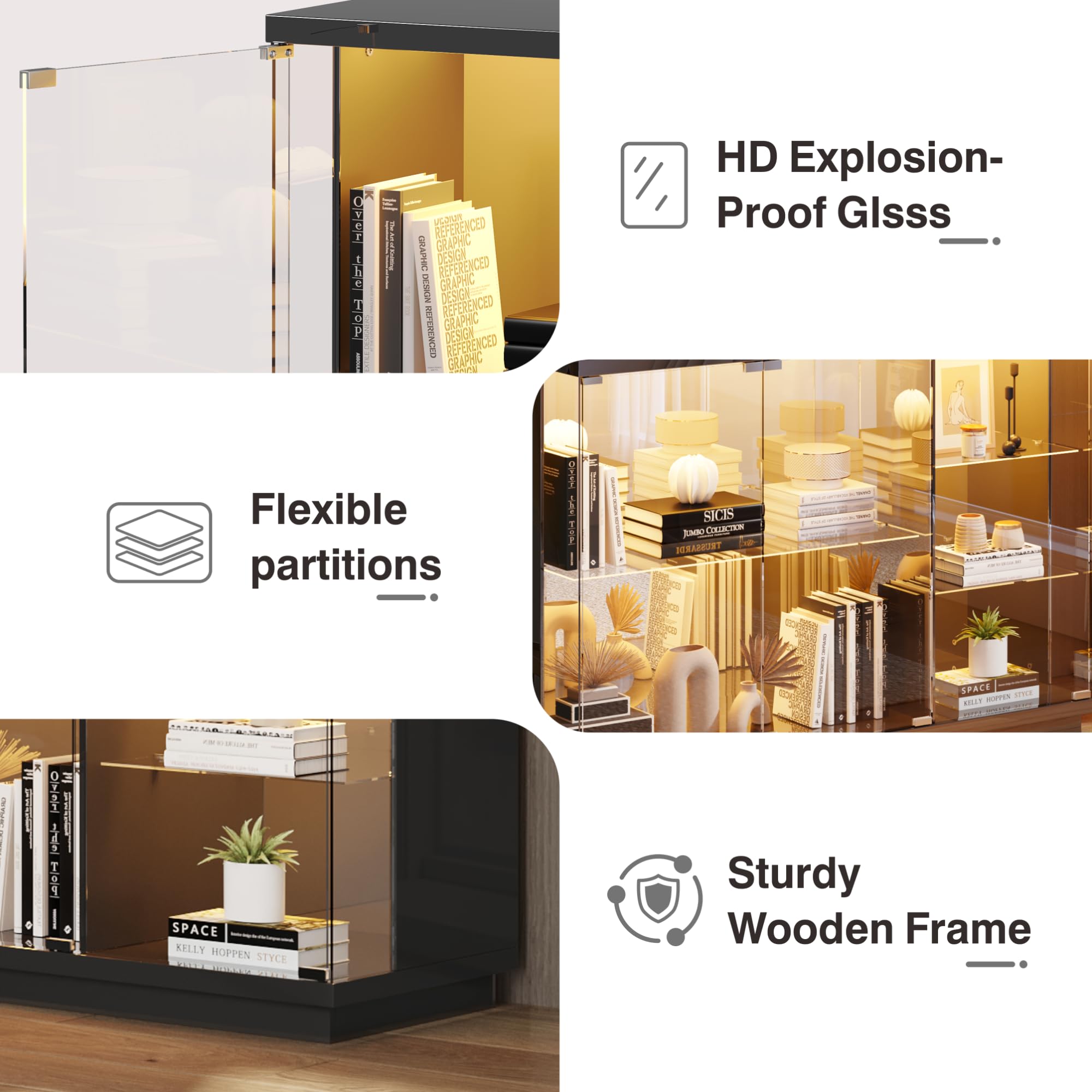 Glass Display Cabinet with LED Light and Human Body Sensor