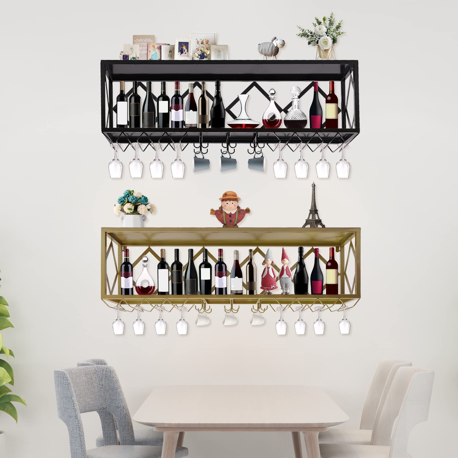 Wall Mounted Wine Rack with Glass Holder