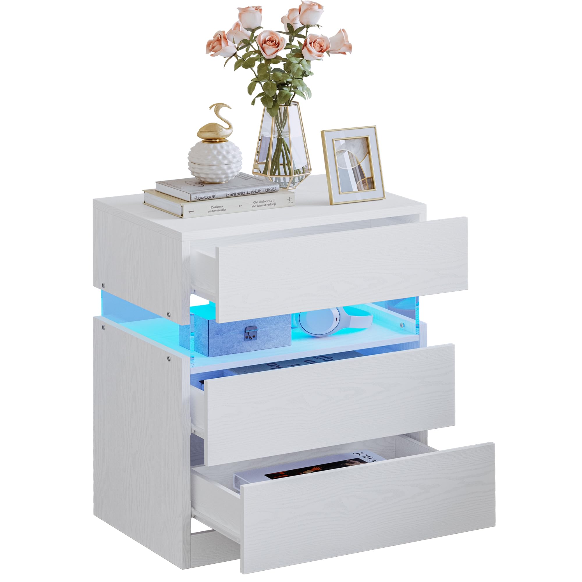 3-Drawer Nightstand with RGB LED Lighting