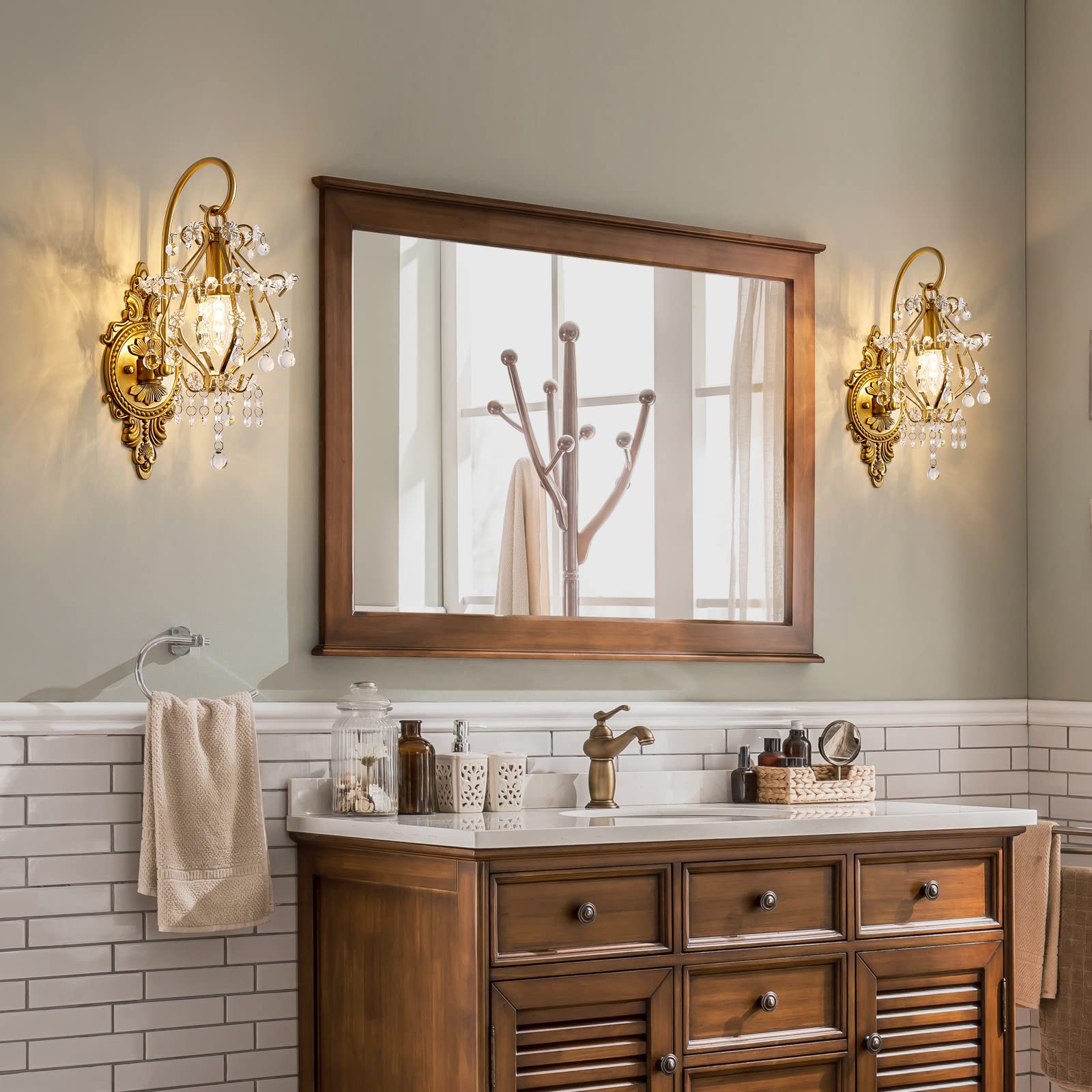 Gold Crystal Vintage Wall Sconces Set of 2