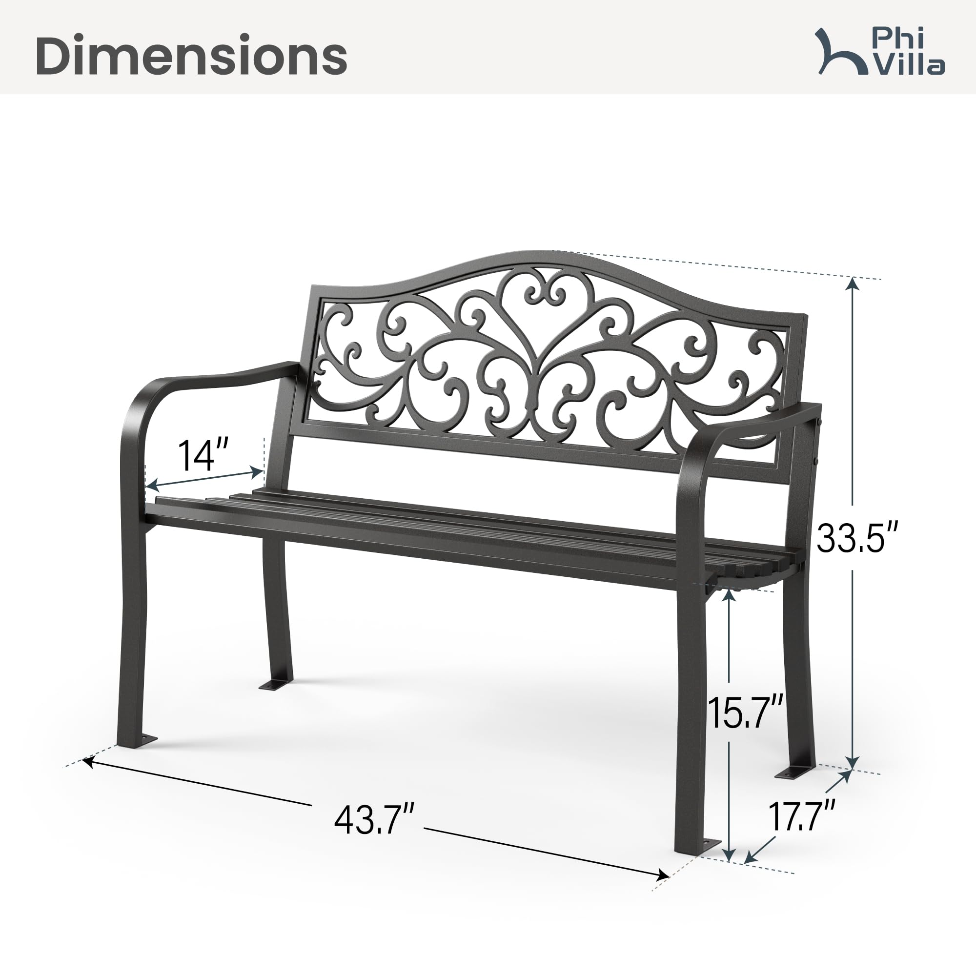 Cast Iron Garden Bench with Floral Backrest