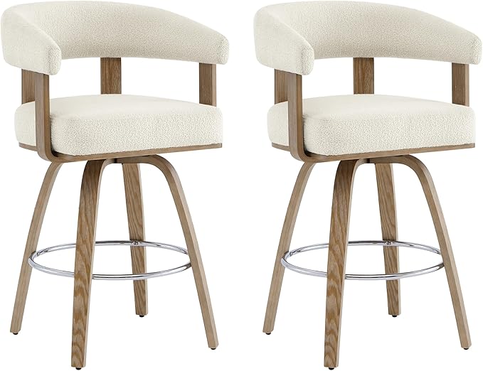 Swivel Counter Height Barstools Set of 2 with Back and Armrest