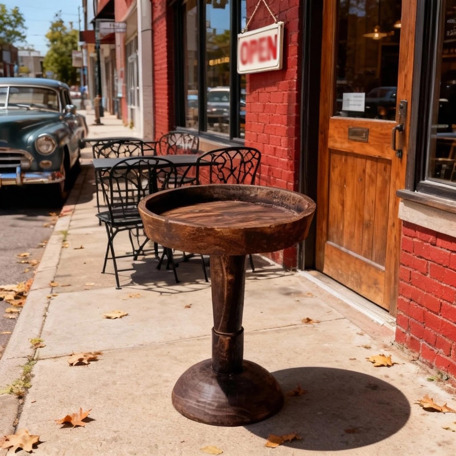 Solid Wood Side Table Live Edge Round 15 Inch