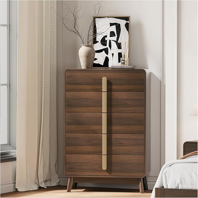 6-Drawer Mid Century Modern Dresser 47" Wide Cherry Wood