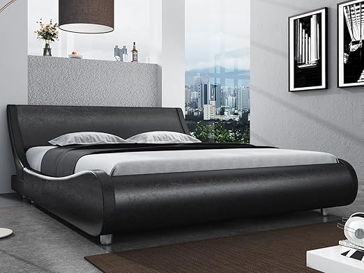 King Size Platform Bed Frame with Faux Leather Headboard