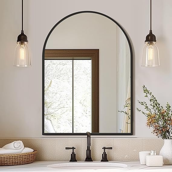 Arched Wall Mirror 24x36 Inch Black Metal Frame
