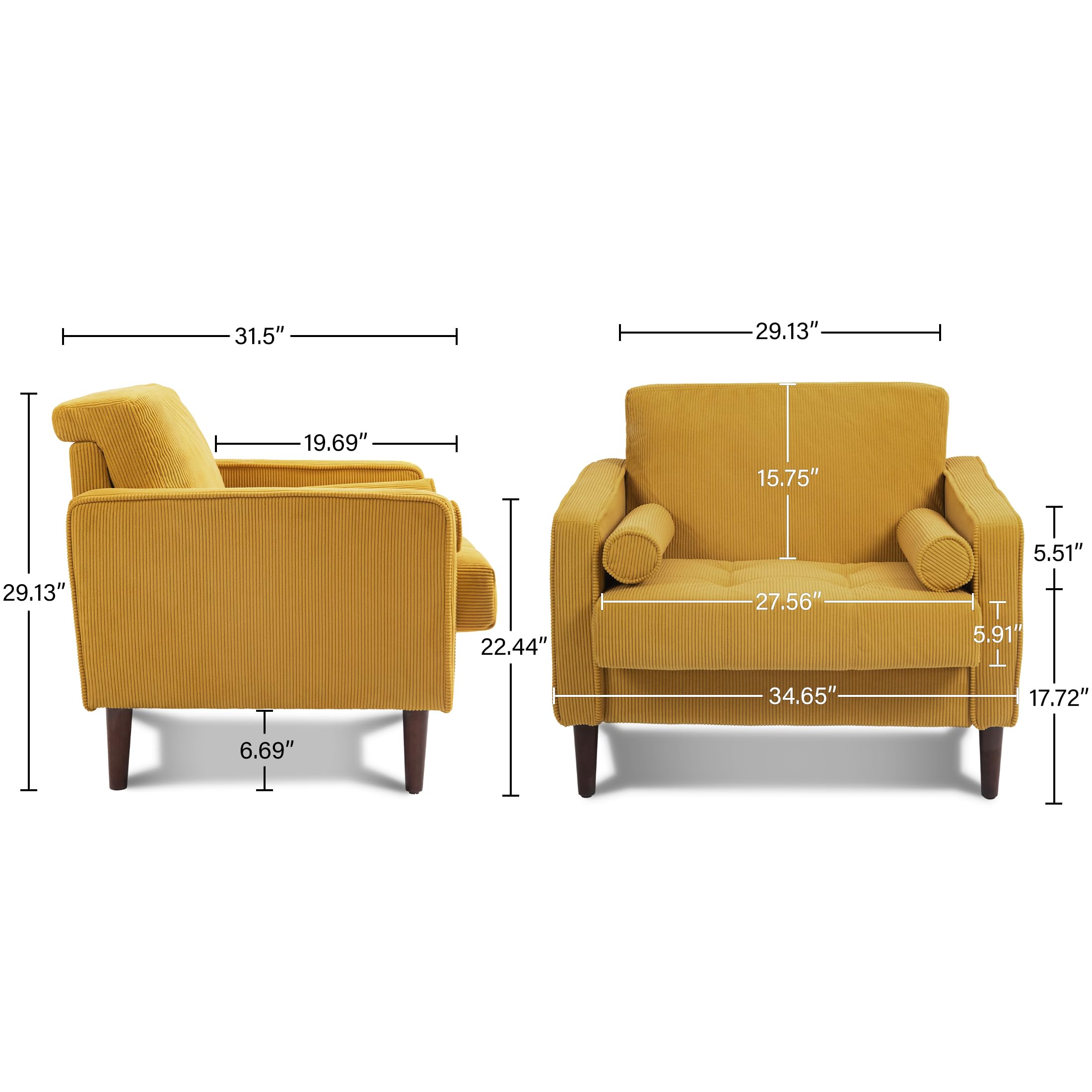 Corduroy Accent Chair with Large Seat - Yellow