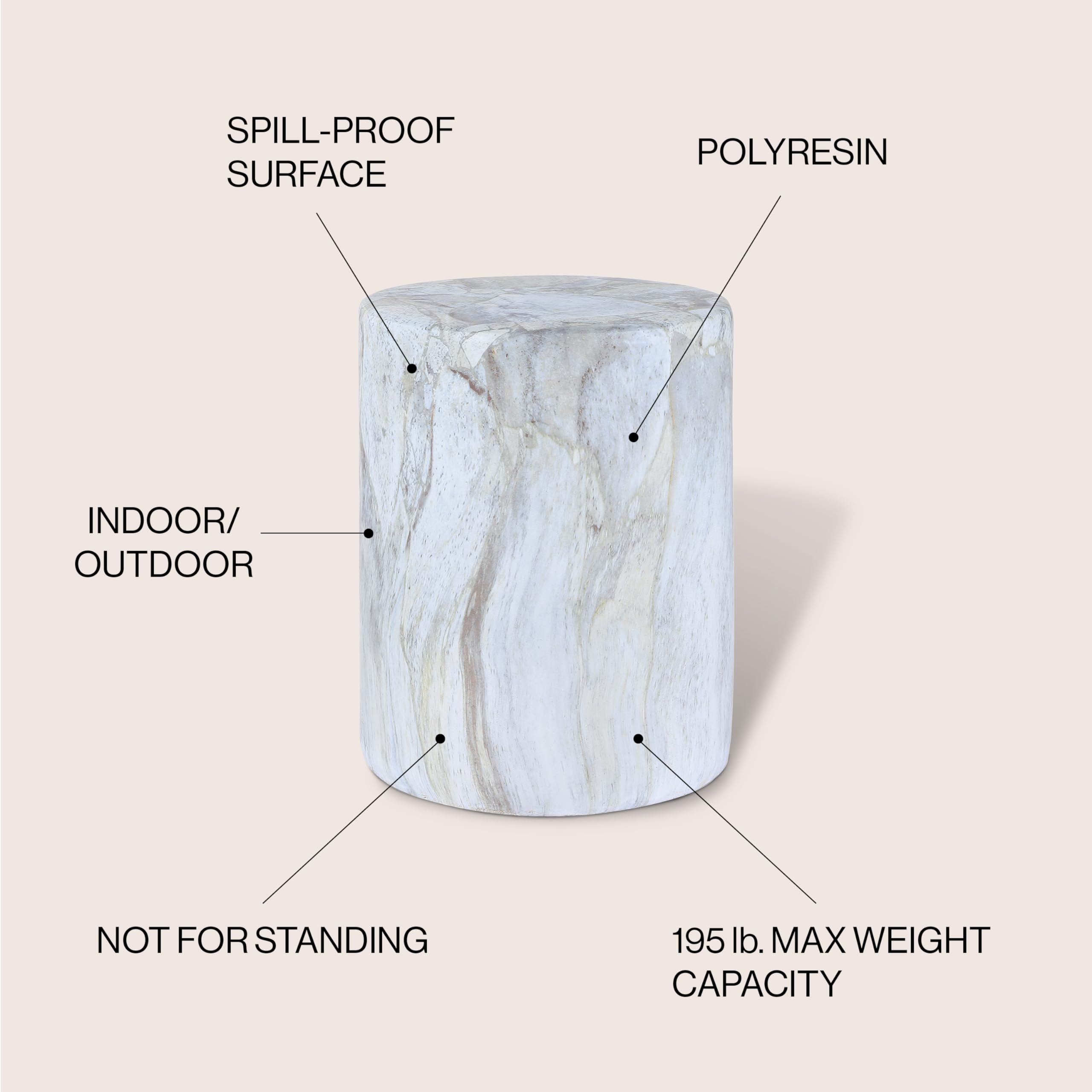 16" Faux Marble Column Accent Table