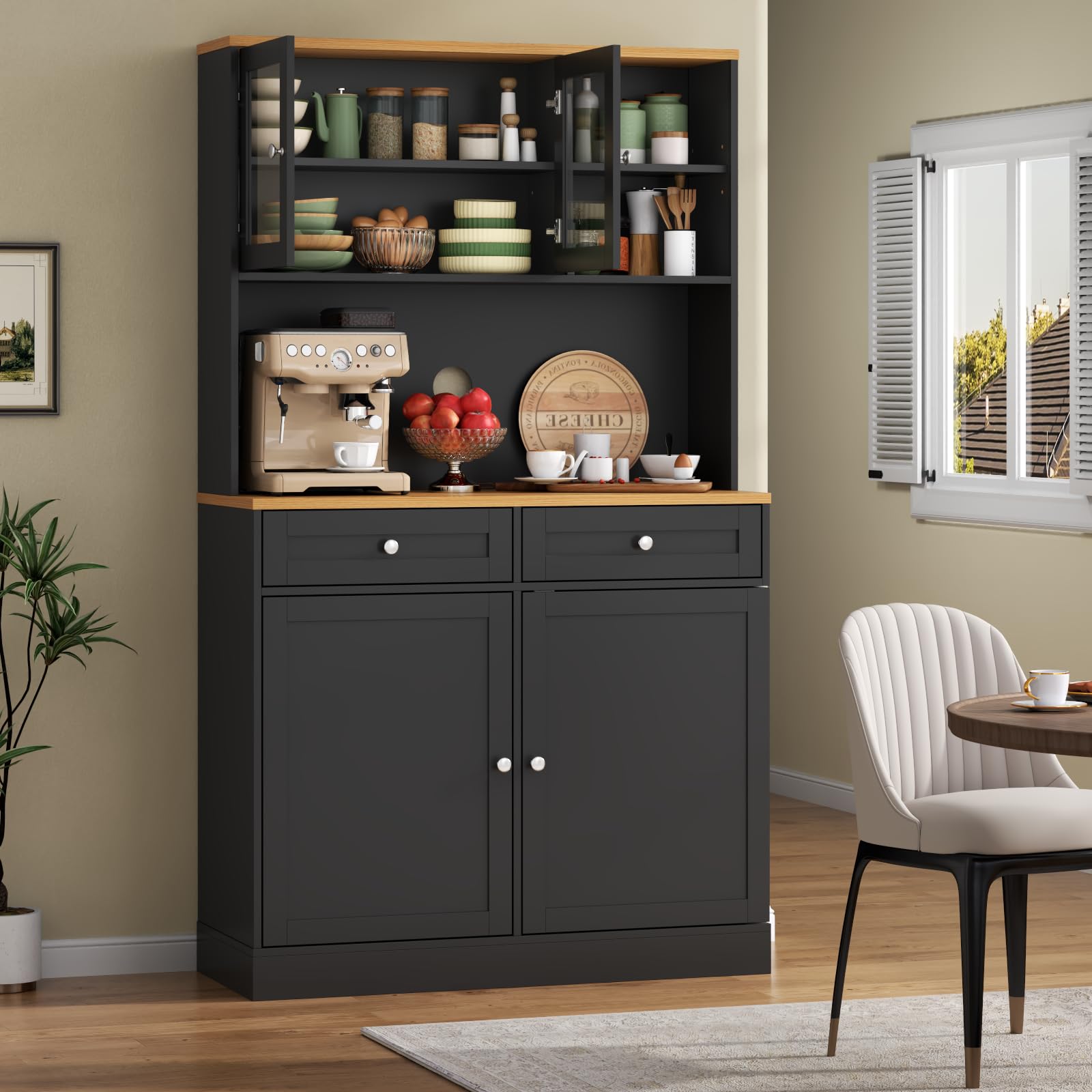 Kitchen Pantry Cabinet with Glass Doors