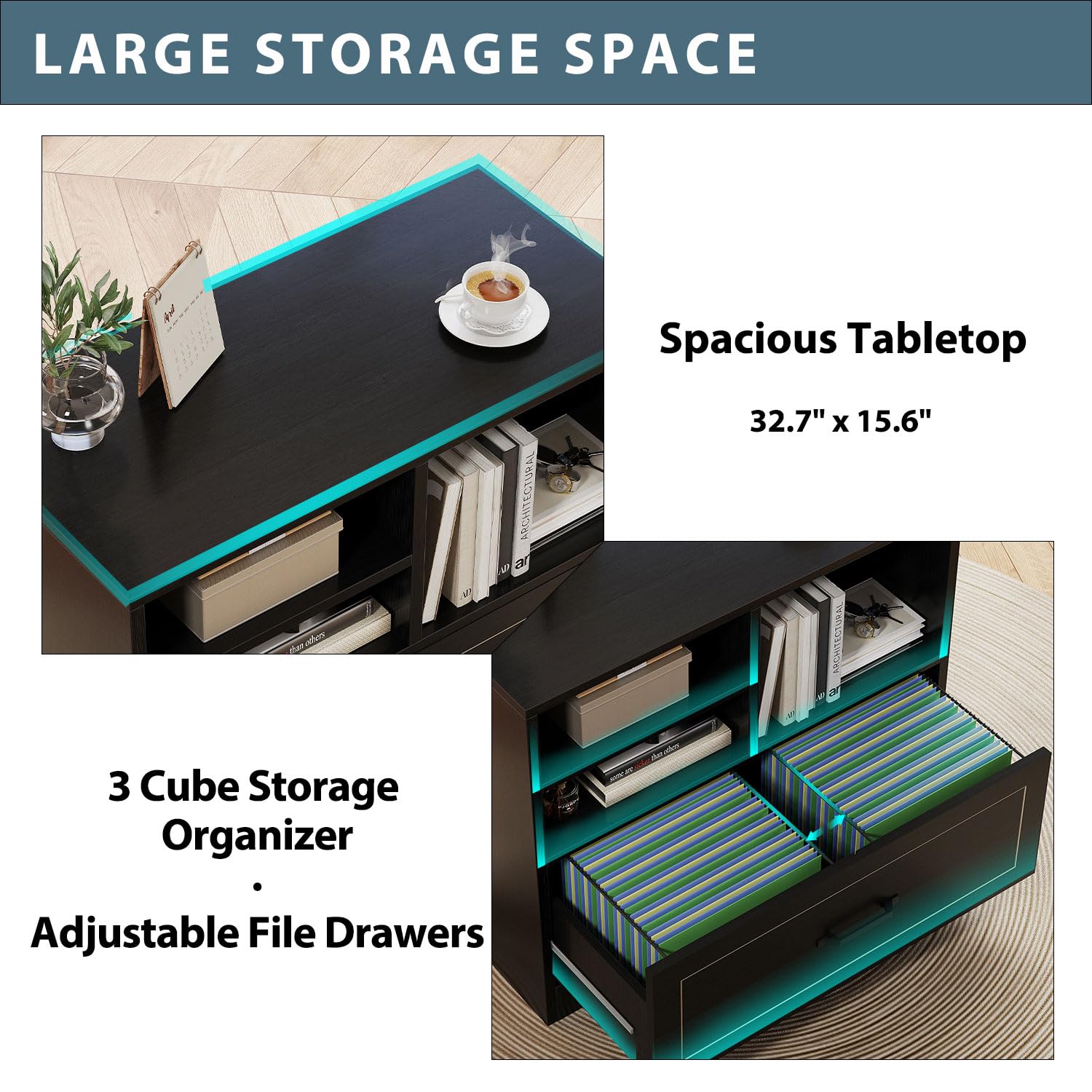 Lateral Filing Cabinet with Drawer and Storage Shelves