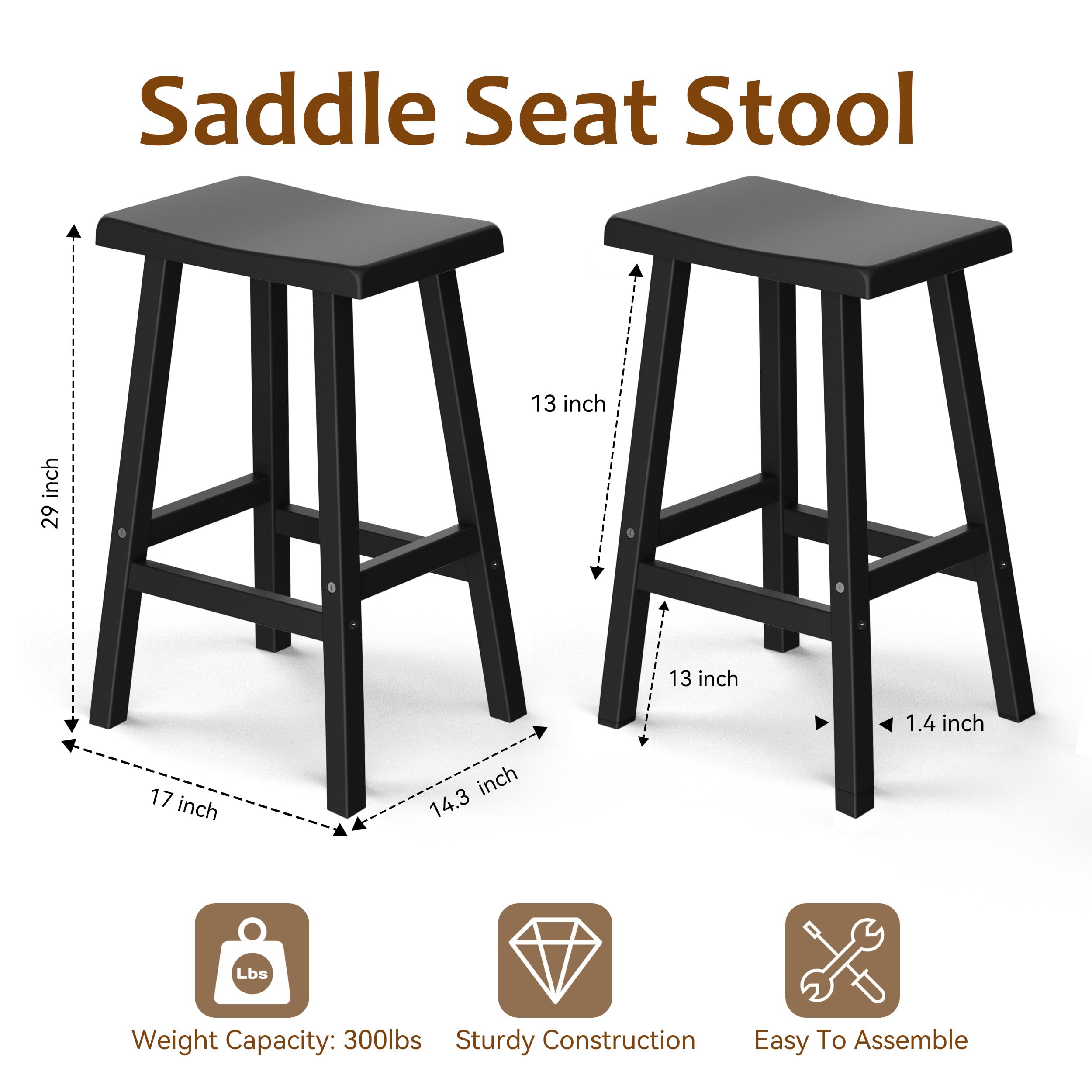 Outdoor Bar Stools Set of 4 - 29 Inch Saddle Seat