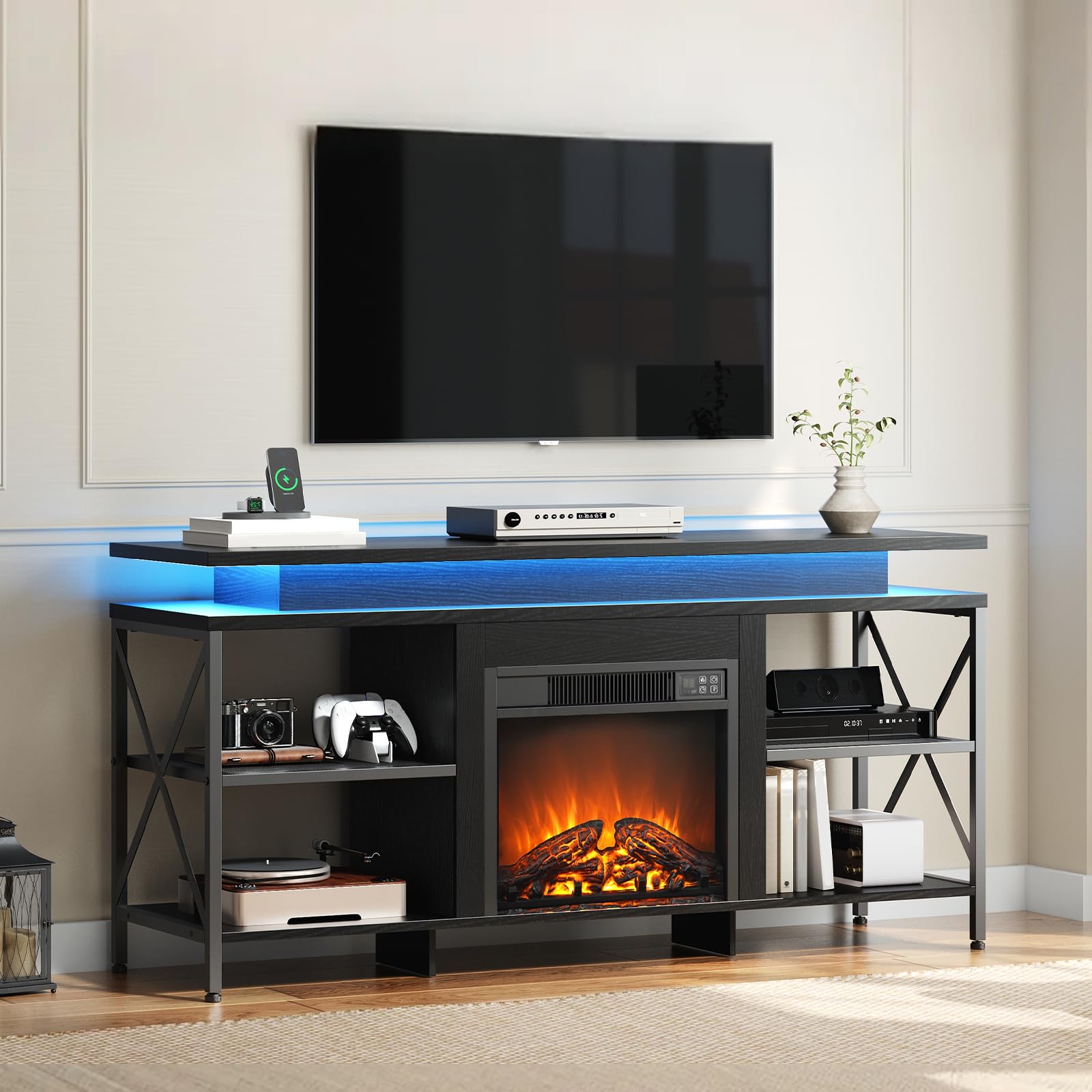 Fireplace TV Stand with LED Lights for 65 Inch TVs