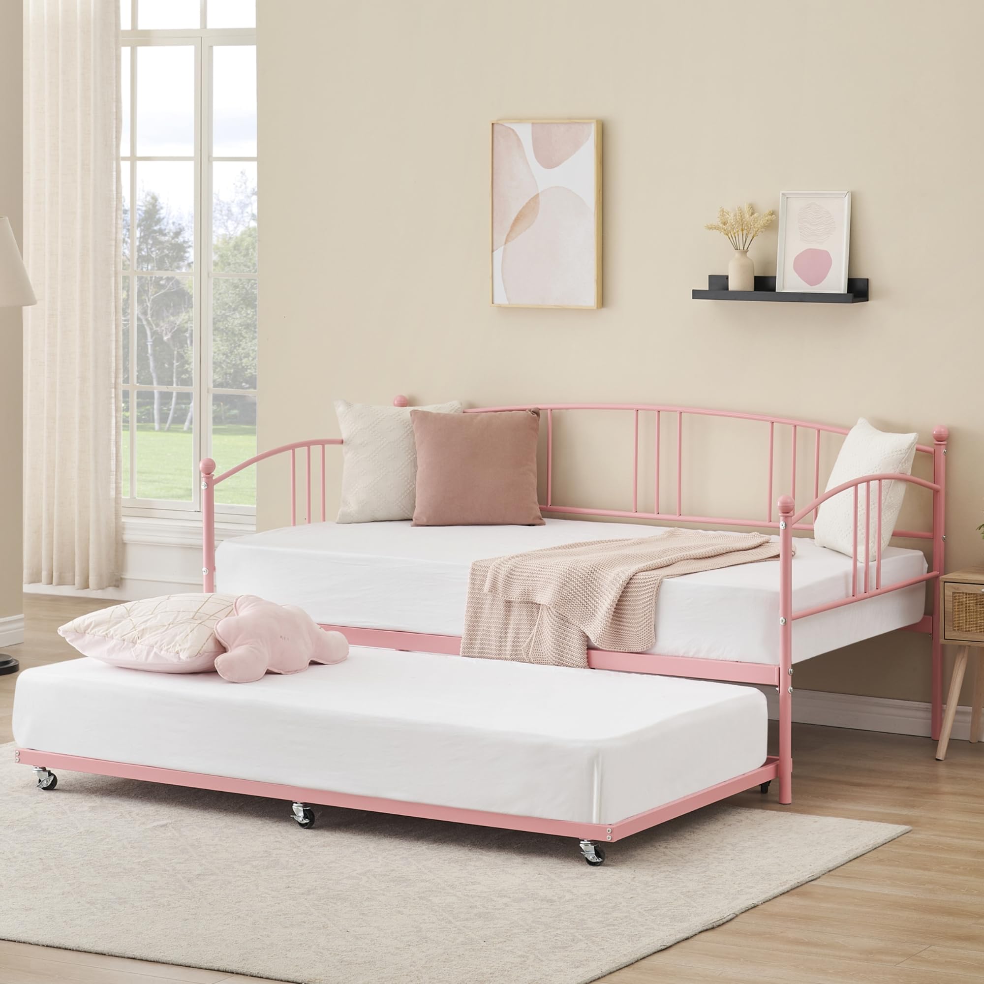 Twin Daybed with Trundle and Steel Slat Support