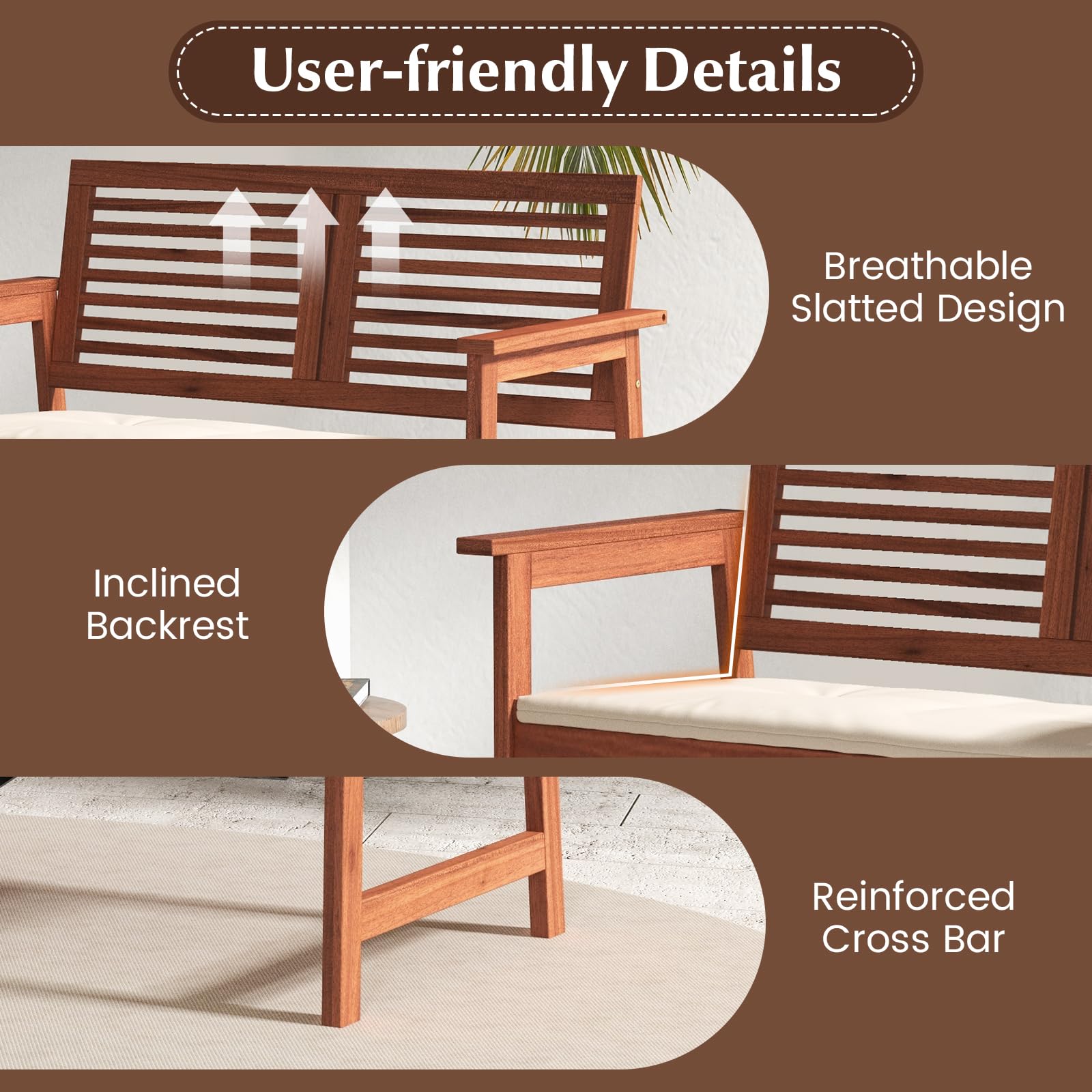 2-Person Outdoor Bench with Cushion