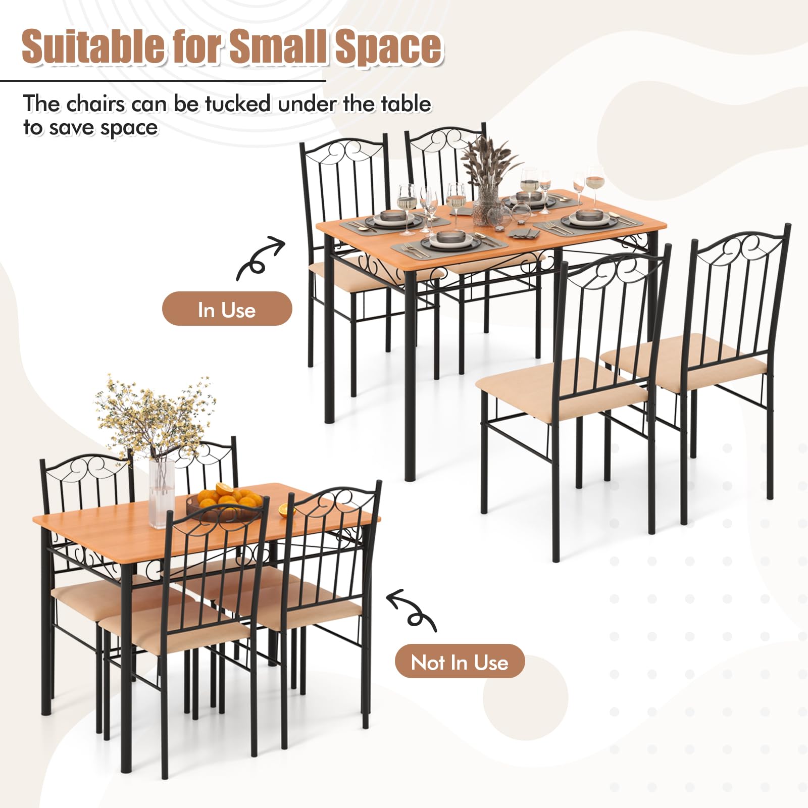 5-Piece Dining Set with Rectangular Table and Upholstered Chairs
