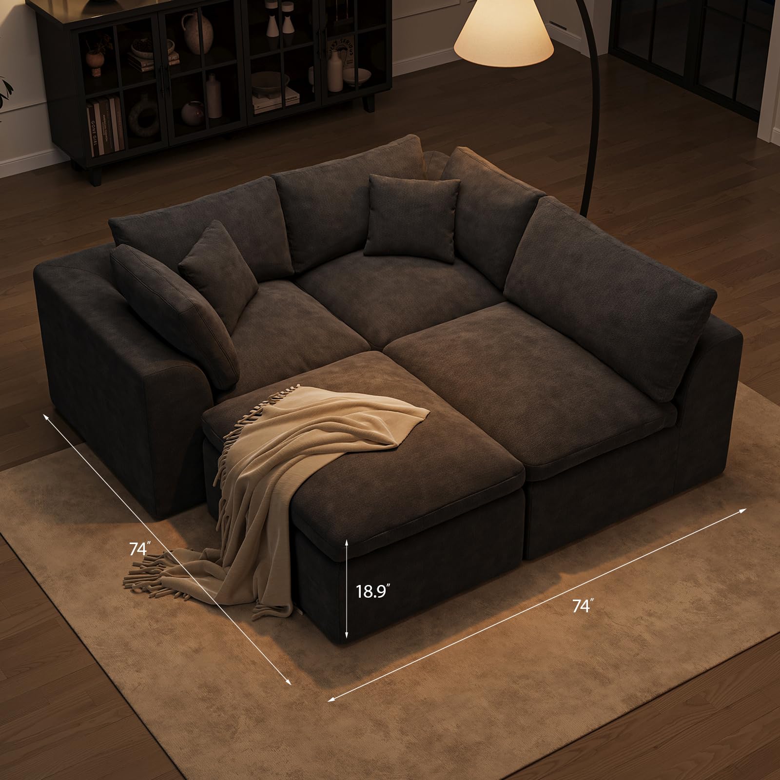 108 Inch L-Shaped Sectional Sofa with Ottoman