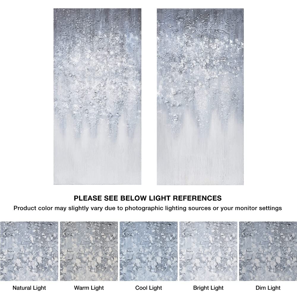Abstract Canvas Wall Art 2 Piece Set - Winter Glaze Blue White Textured Glitter