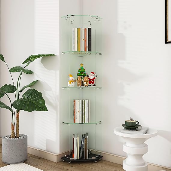Glass Display Cabinet with LED Light and Wheels