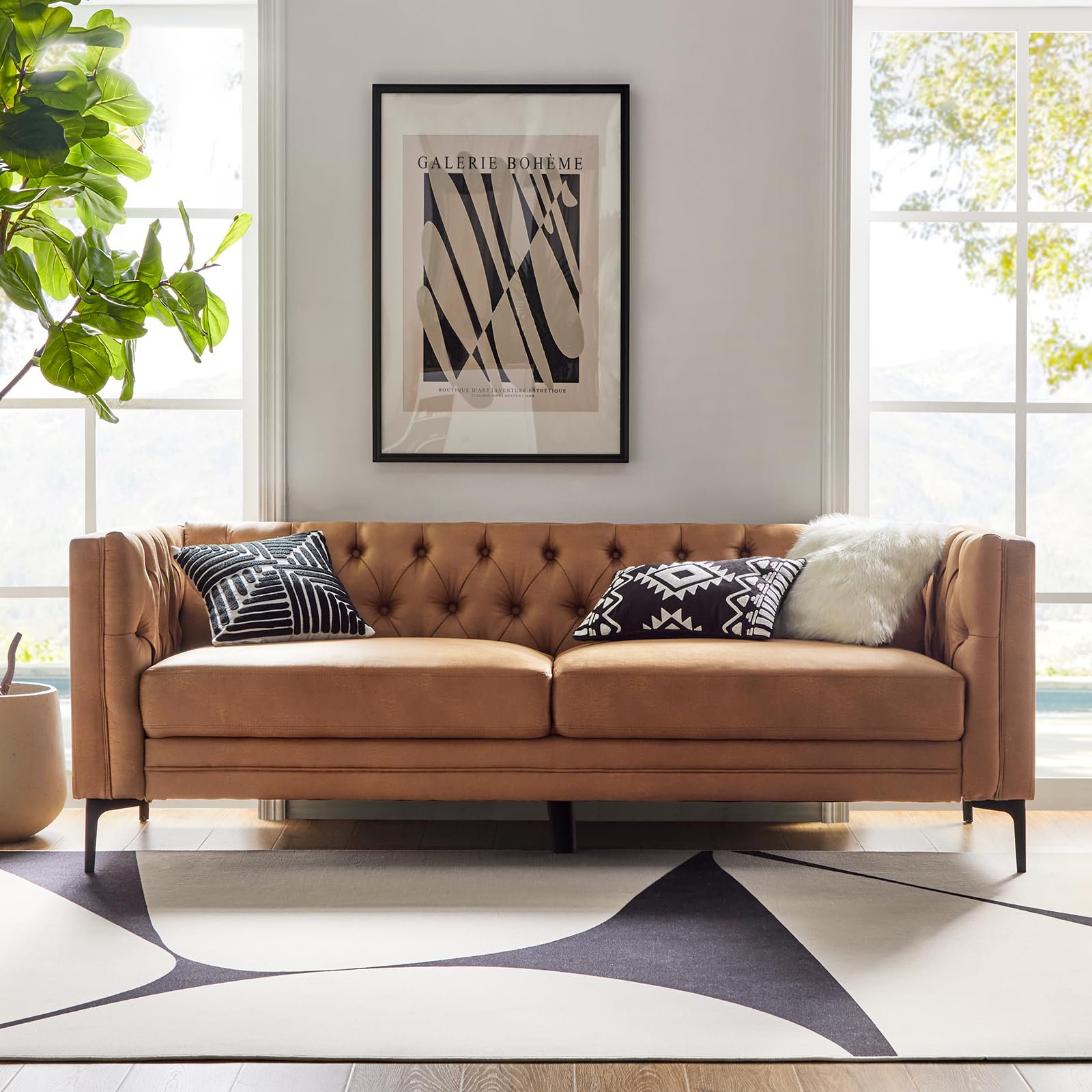 84" Faux Leather Sofa Camel