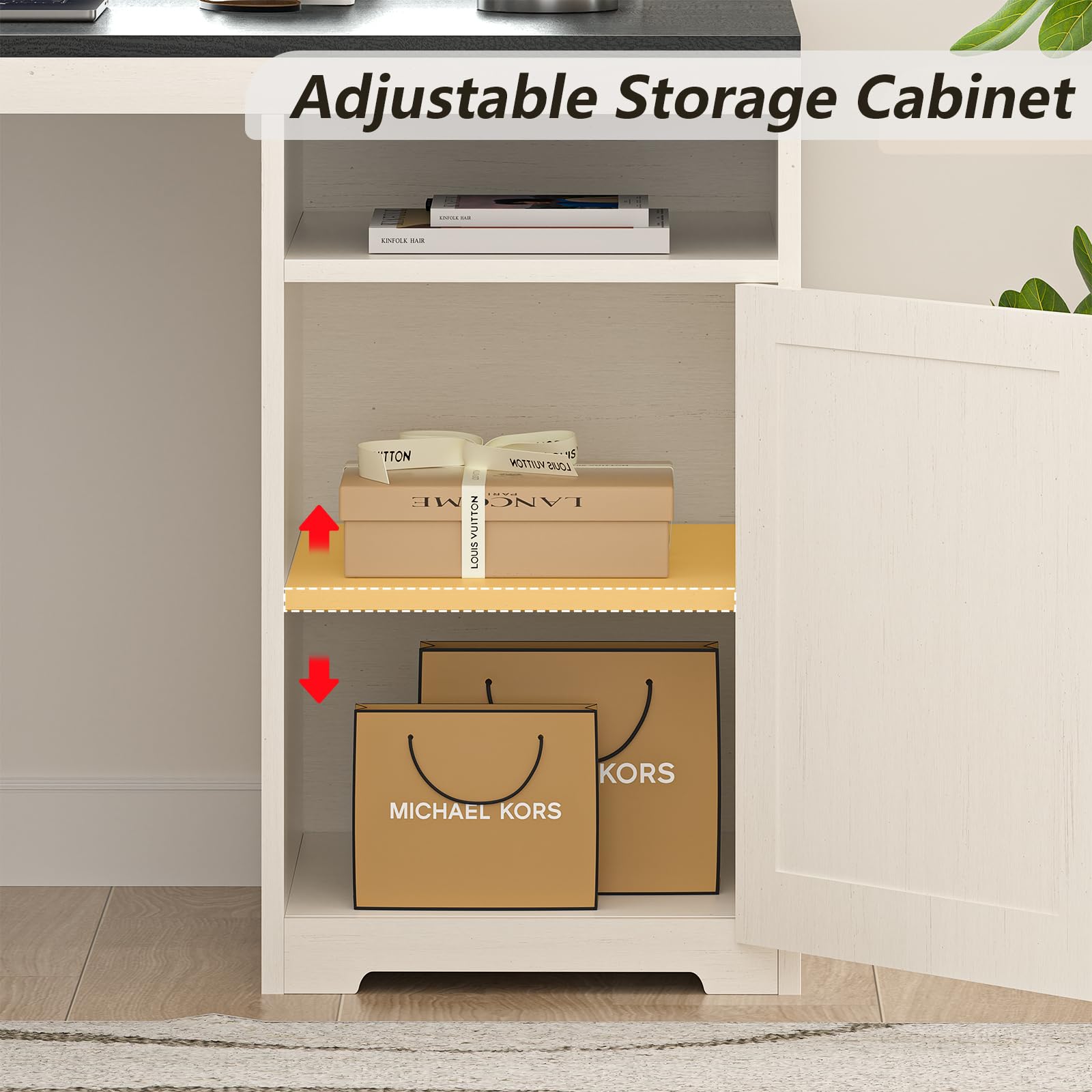 63" L-Shaped Executive Desk with Drawers and Storage Shelf