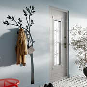 Wall Mounted Coat Rack - Black Metal Tree Style with 6 Hooks