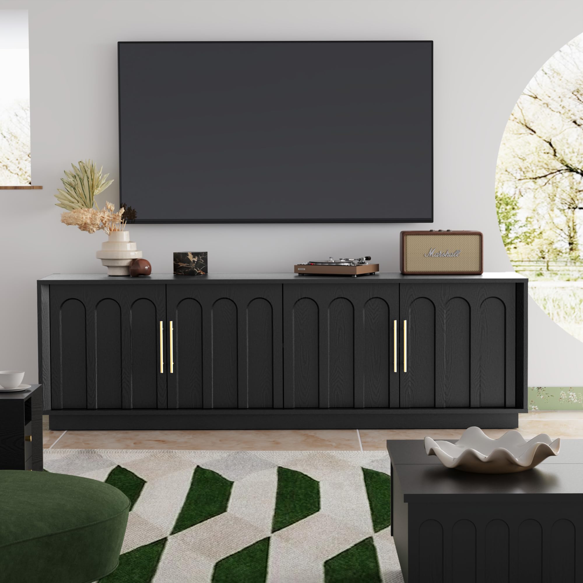 67" TV Stand with Arched Design and Adjustable Shelves