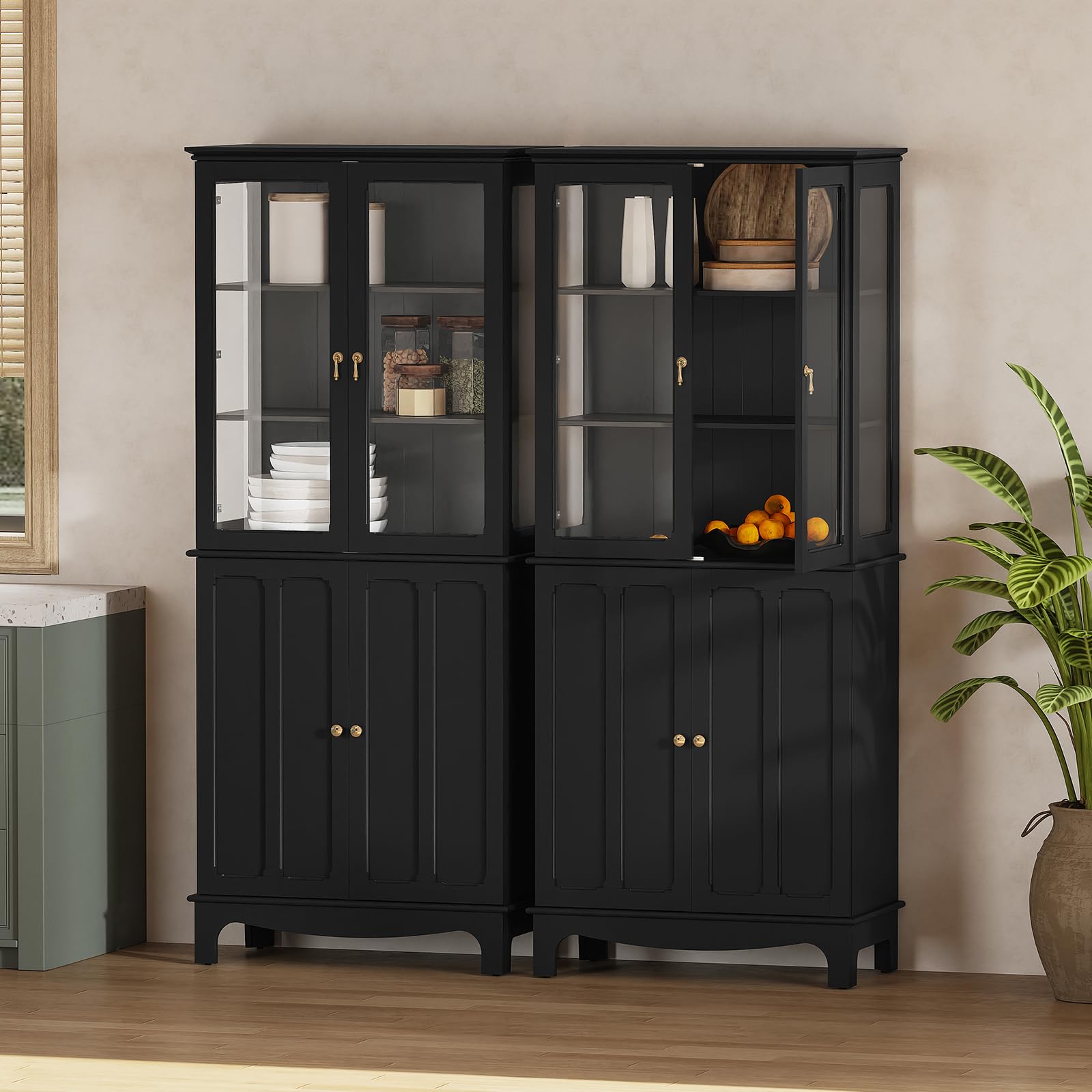 Tall Storage Cabinet with Glass Doors