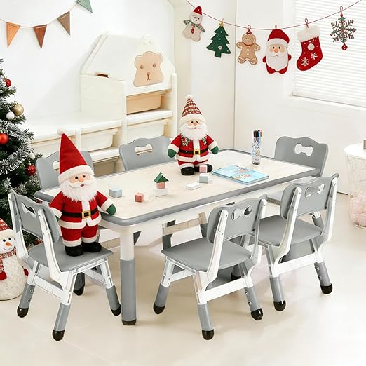 Height Adjustable Kids Table and 6 Chair Set