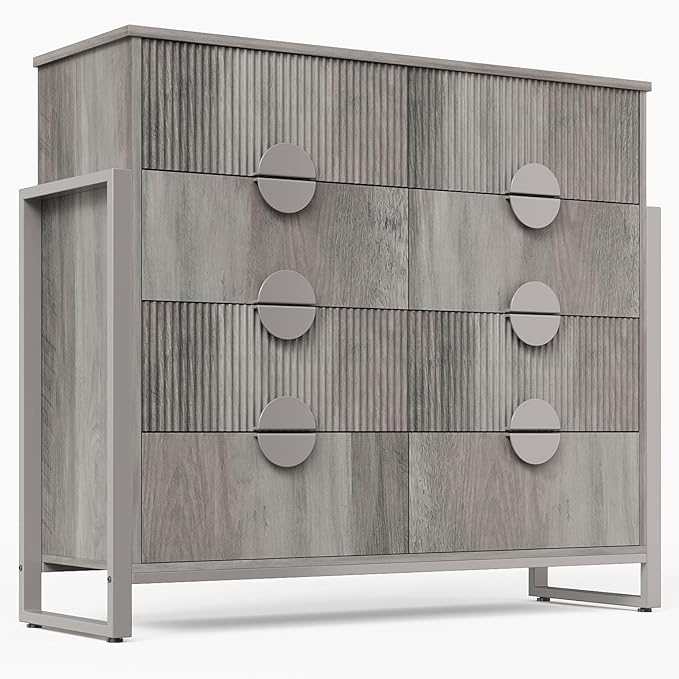 Fluted Dresser with 4 Drawers - Modern Chest with Steel Frame