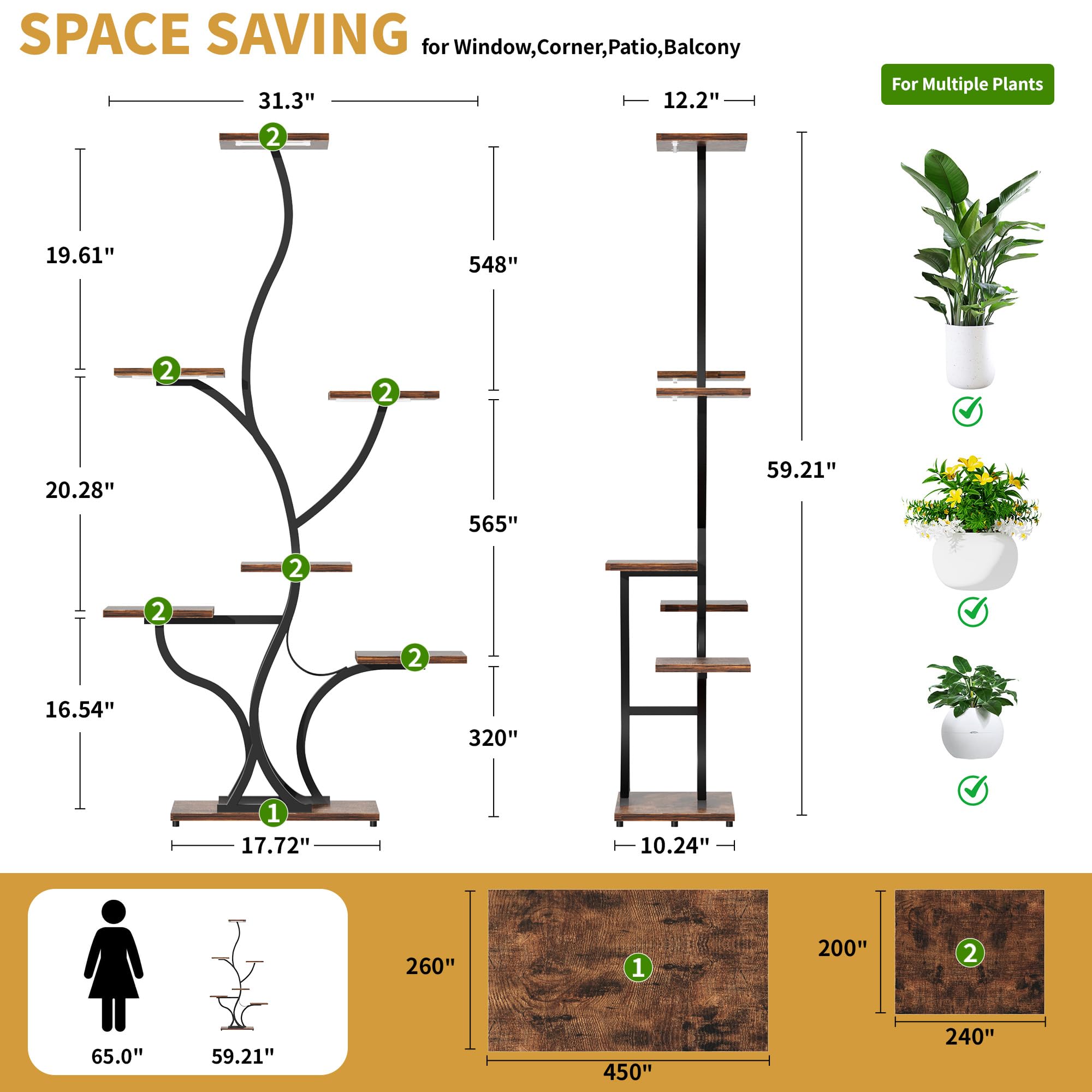 7-Tier Plant Stand with Grow Lights - 59 Inch Tall Corner Display Rack