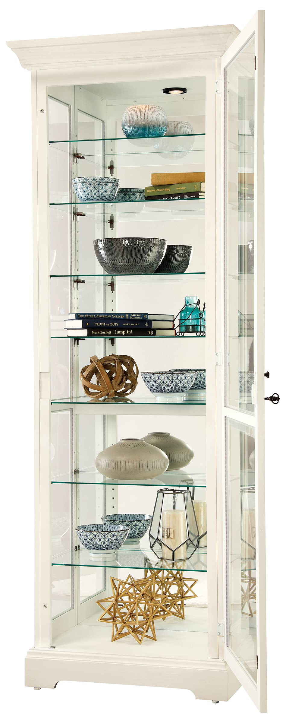 Chesterbrook V Curio Cabinet - Lighted White Display with Adjustable Glass Shelves