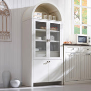 Arched Kitchen Pantry Cabinet with Glass Doors