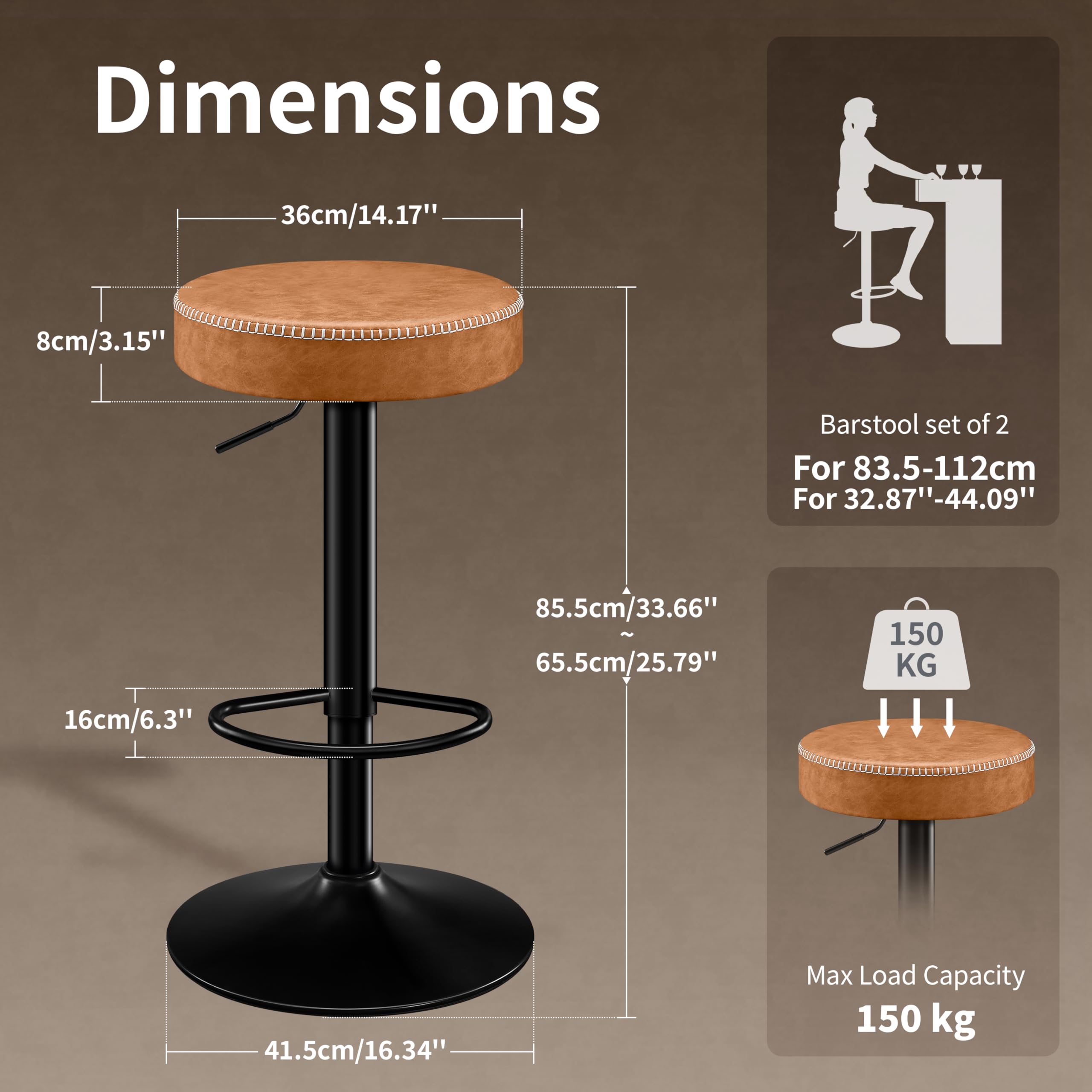 Adjustable Bar Stools Set of 2