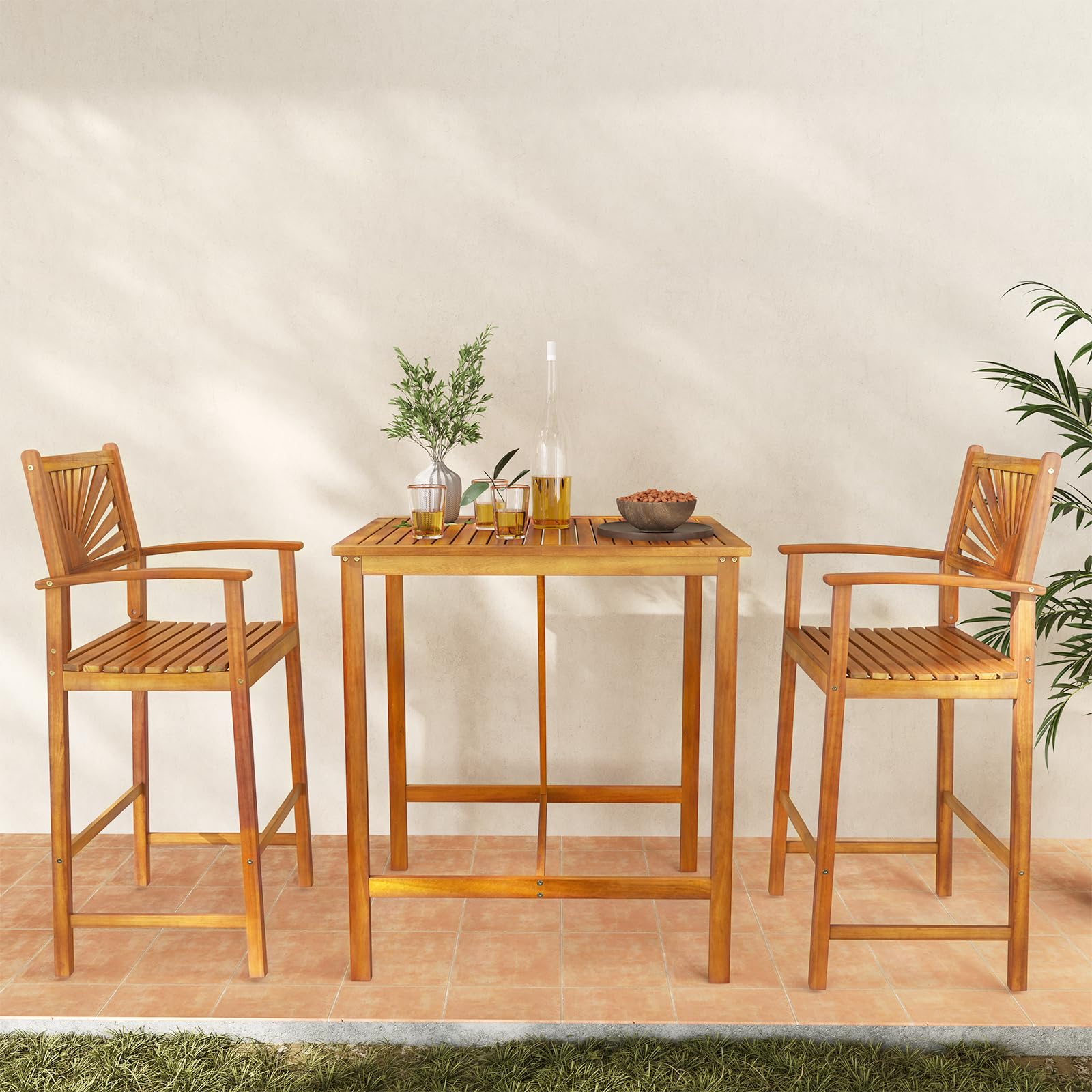 3 Piece Acacia Wood Patio Bar Set