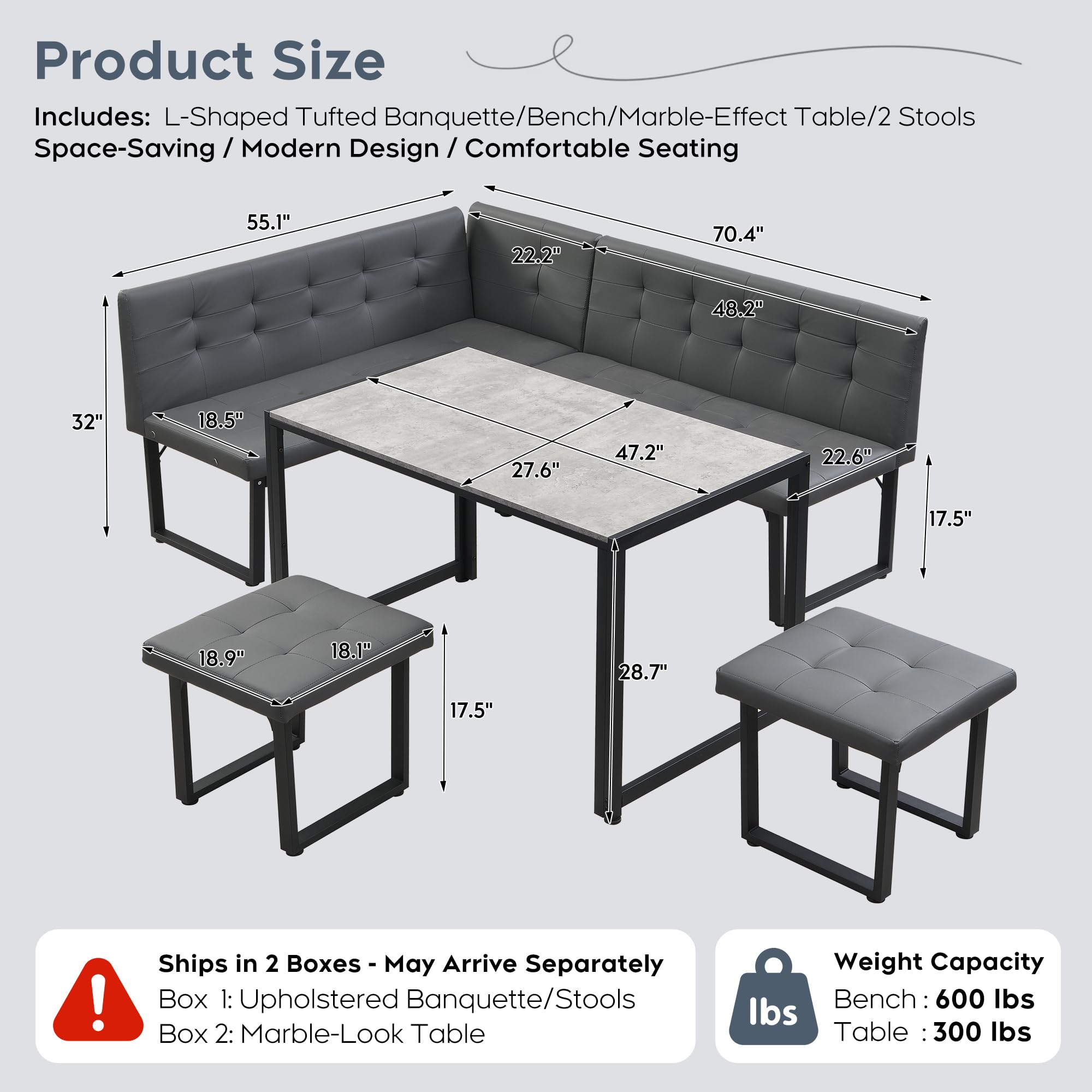 Corner Dining Table Set with Upholstered Banquette 5-Piece