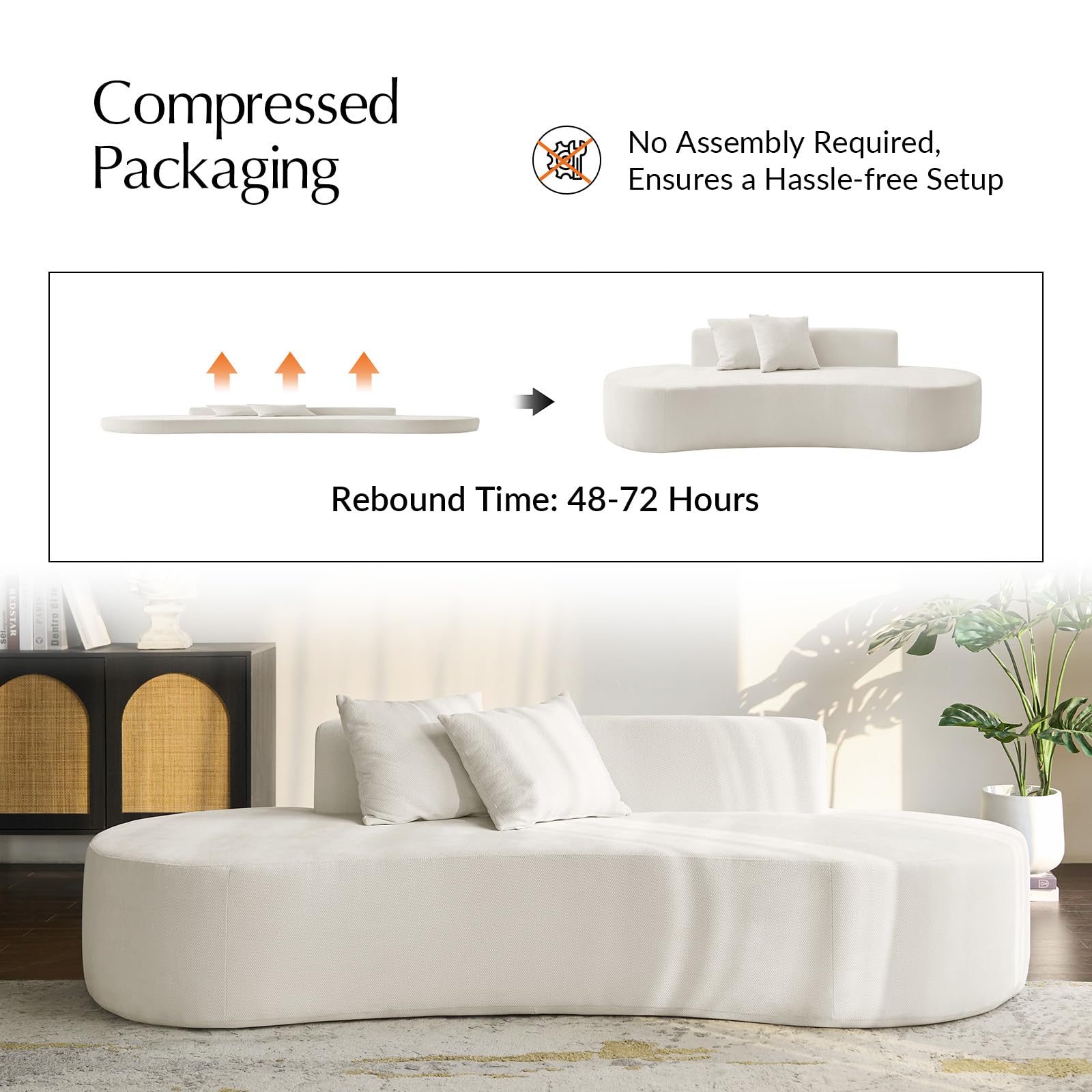 94.5" Curved Boneless Couch with Two Pillows