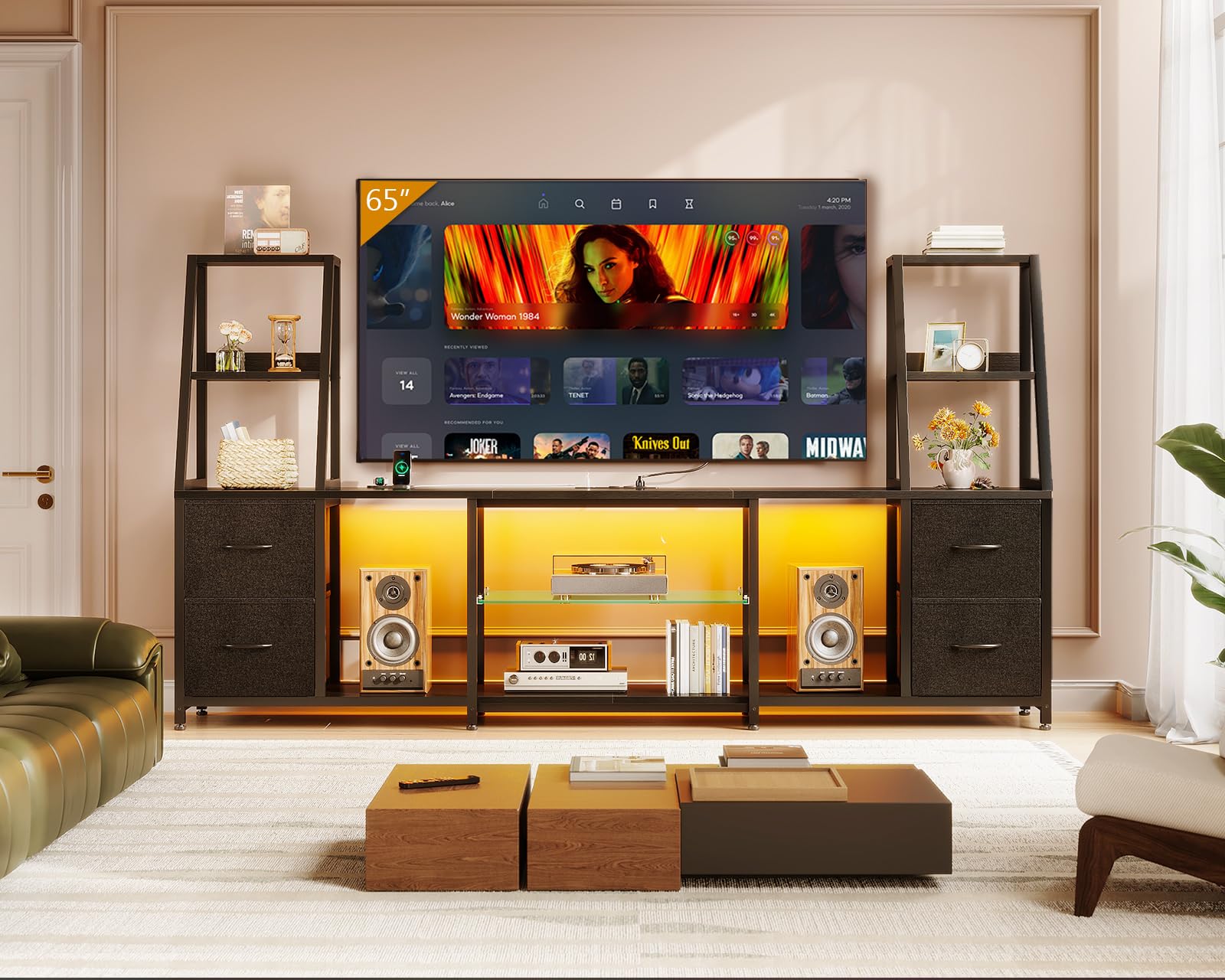 TV Stand with LED Lights & Storage