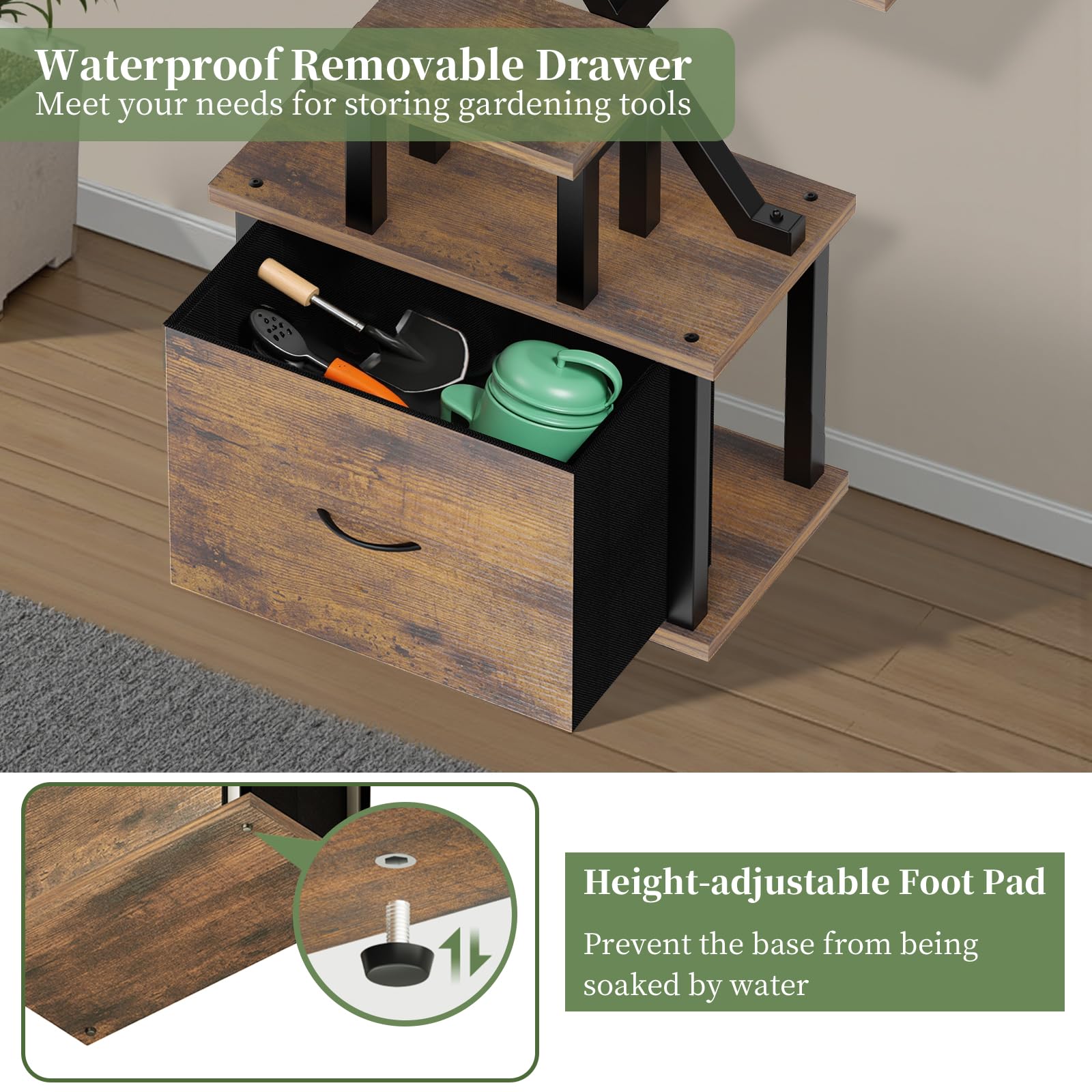 8-Tiered Plant Stand with Grow Lights and Storage Drawer