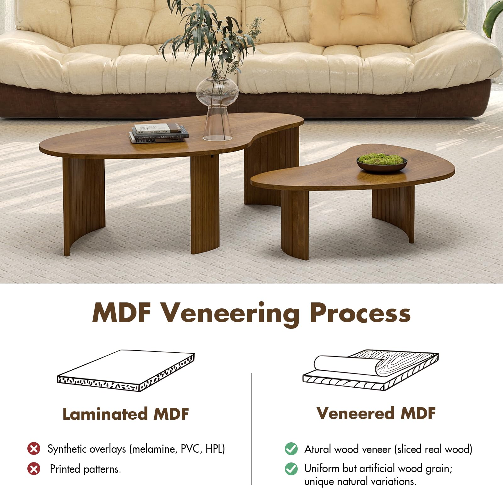 Mid Century Modern Nesting Coffee Table Set of 2