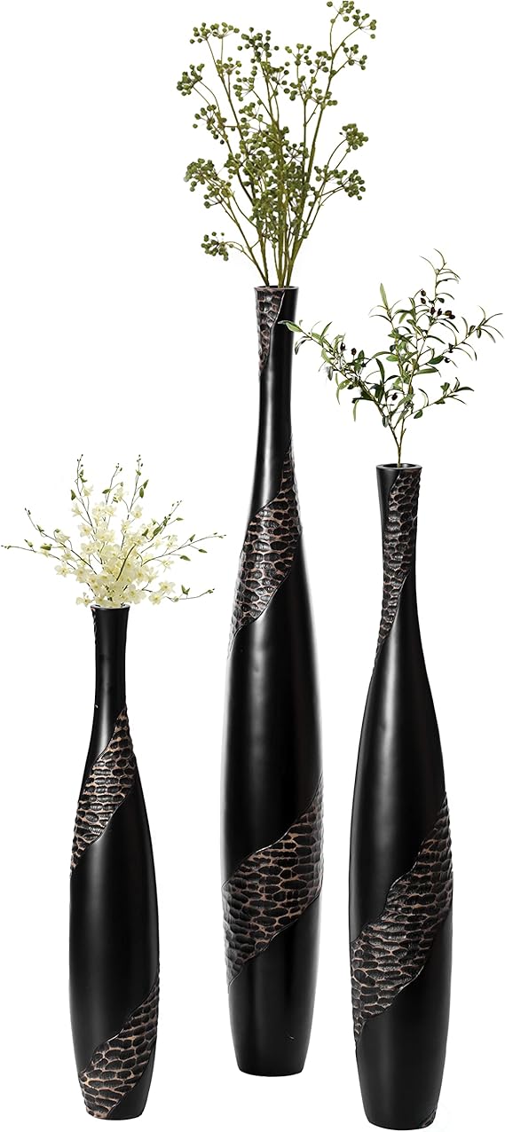 42 Inch Bottle Shape Floor Vase Brown Cobbled Stone Pattern