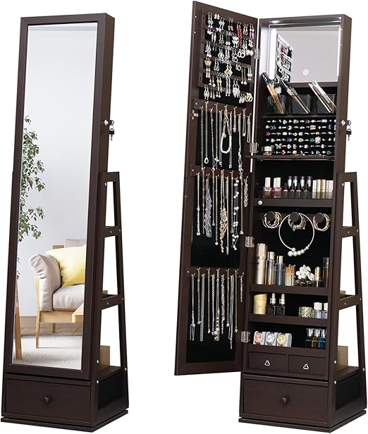 Full Length Mirror Jewelry Cabinet with 3 Drawers