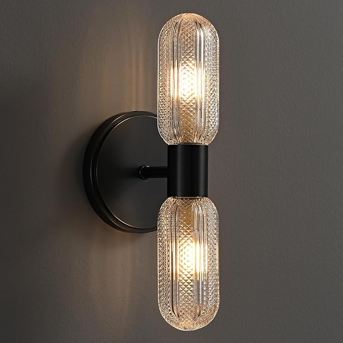 Brushed Brass Wall Sconces with Knurled Glass Shades