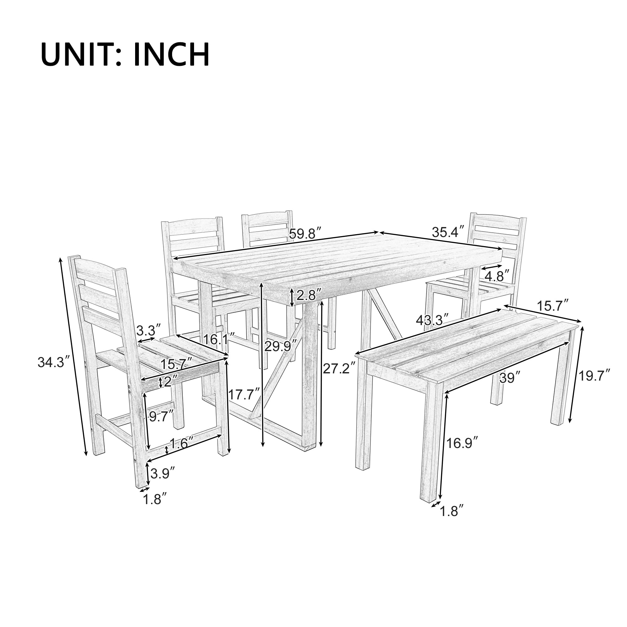 6-Piece Acacia Wood Outdoor Dining Set