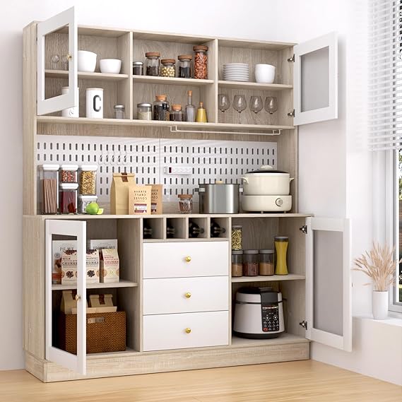 75" Tall Kitchen Hutch Cabinet with Pegboard