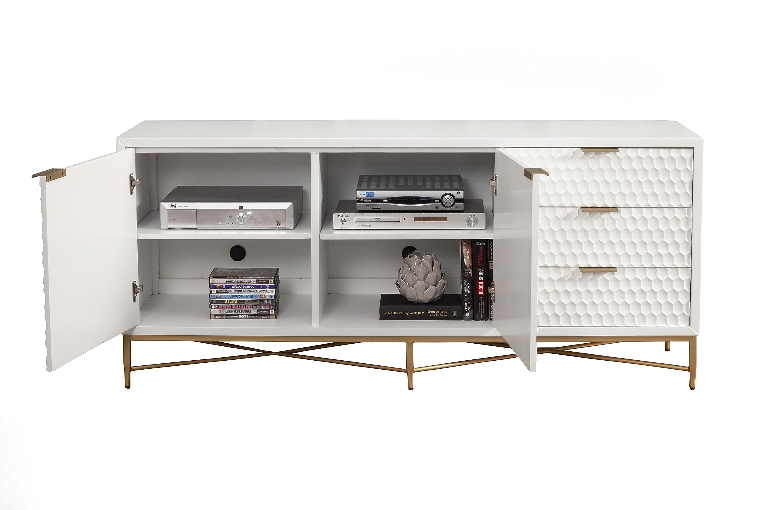 Larsen Dresser White with Textured Wood Drawers
