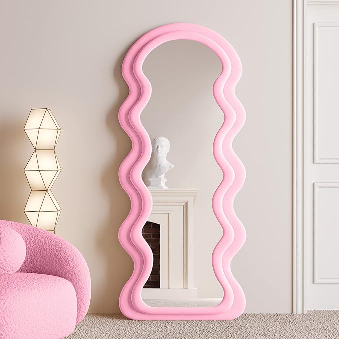 Full Length Wavy Arched Mirror 63x24 Inches White
