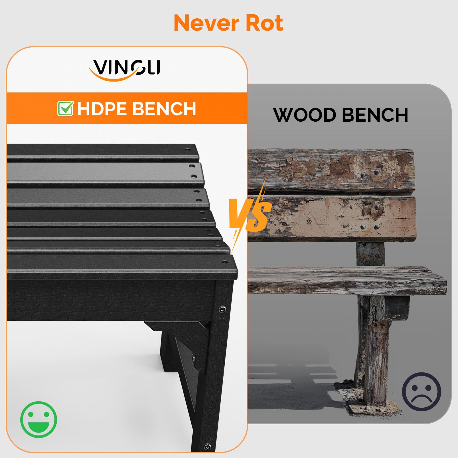 Outdoor HDPE Porch Bench - 800 lbs Capacity