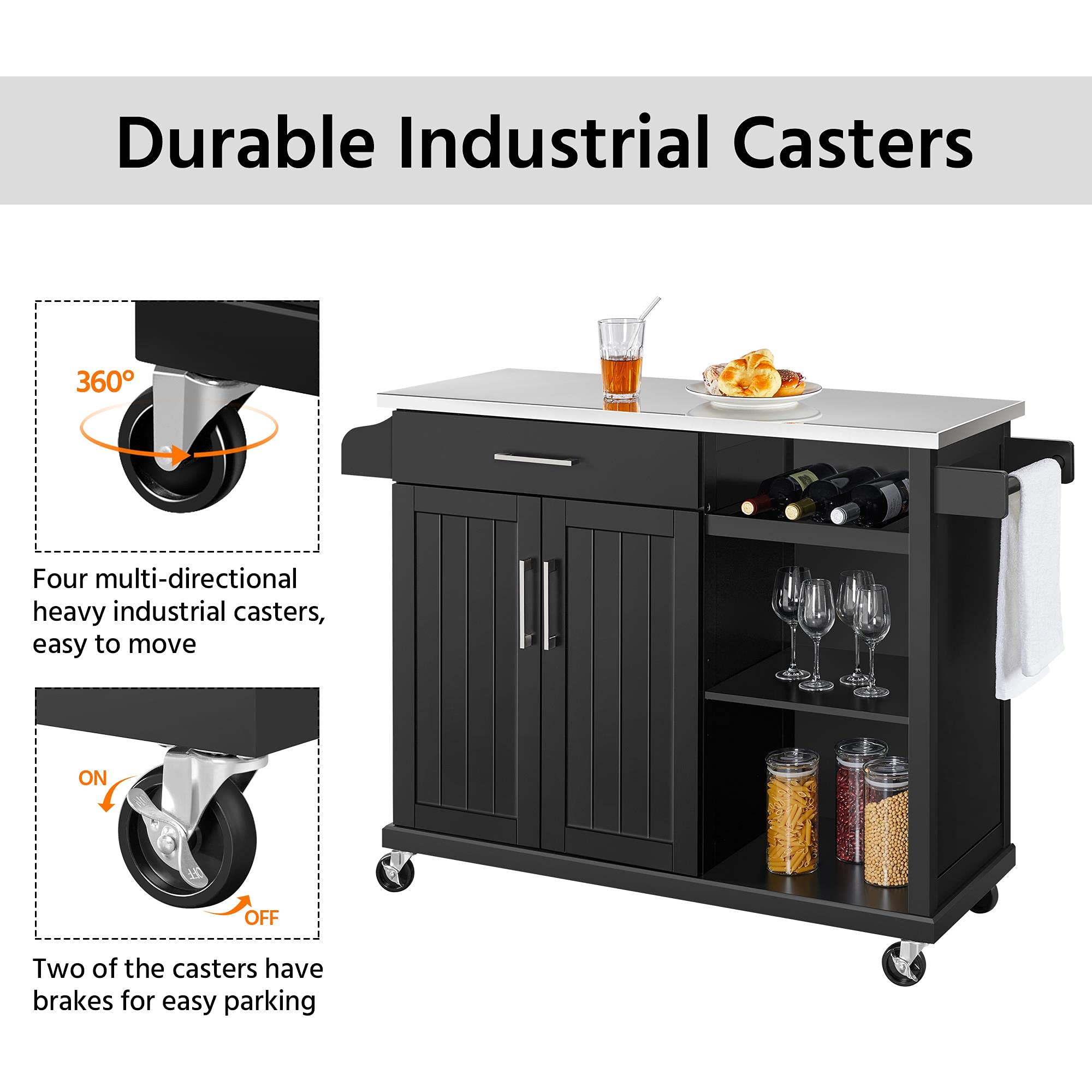 Kitchen Cart with Stainless Steel Top on Wheels